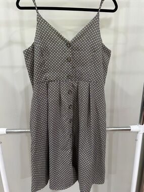 Umgee Gray Spaghetti Strap Polka Dot Button-Front Mini Dress